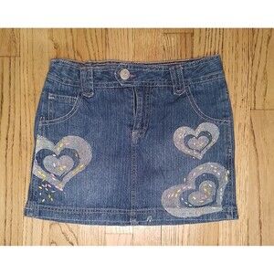 Circo Girls Denim Skirt with Hearts Cotton Zip Front Cute Size Large